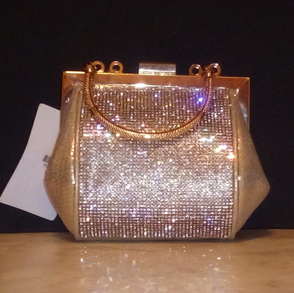 Small Gold & Rhinestone "After 5" Evening Handbag - Picture 2 of 8